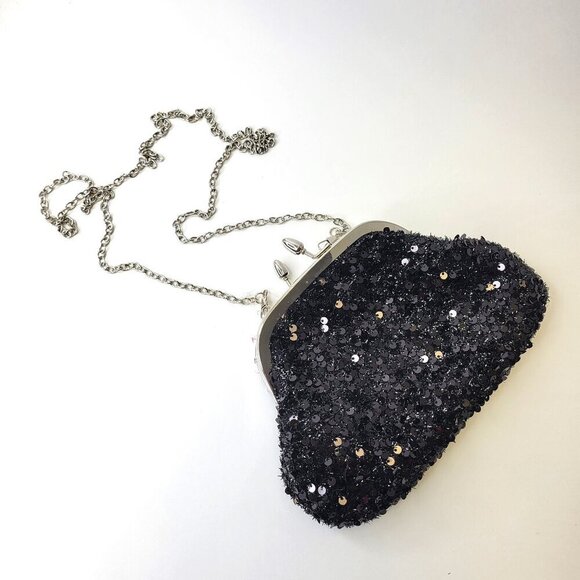 Black Sequin Clutch Purse Evening Sequin Cocktail Purse Black Crossbody Clutch - Picture 2 of 13
